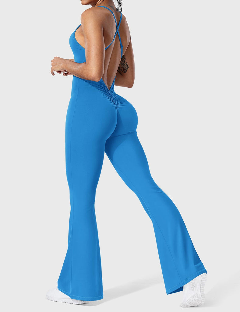 Yogalicious Lux Scarlett Flare Jumpsuit with Built-In Bra - Antler - X Small