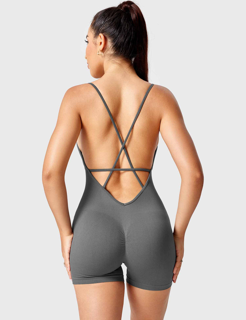 YEOREO Open Back Jumpsuits for Women Sleeveless Swanky Bodysuit One Piece  Workout Rompers Shapewear with Tummy Control at  Women's Clothing  store