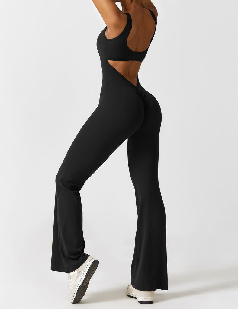 YEOREO Women Workout Flare Jumpsuits Sexy Backless Gym Bodycon Scrunch Butt  Yoga Rompers V Back Lizvette : : Clothing, Shoes & Accessories