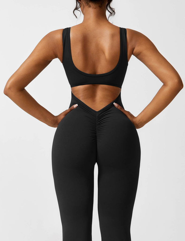 Vigor Black Romper Scrunch Butt Jumpsuit Yoga Deep V-neck Clothing