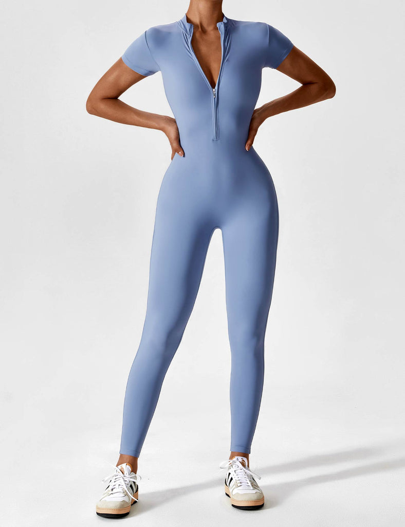 Sloane Zipper Front Short Sleeve Jumpsuit in Sage – Polka Dots Boutique