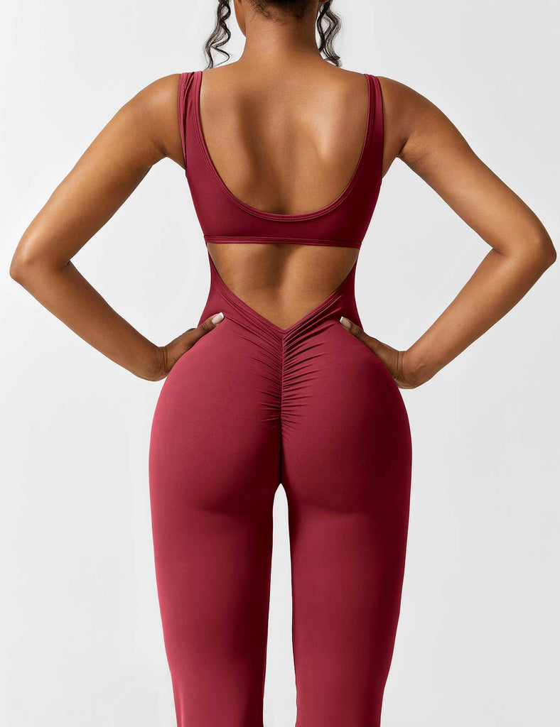 YEOREO Women Sleeveless Flare Jumpsuits Sexy Backless Tank Tops Bodycon  Scrunch Butt Yoga Rompers V Back Lizvette - ShopStyle