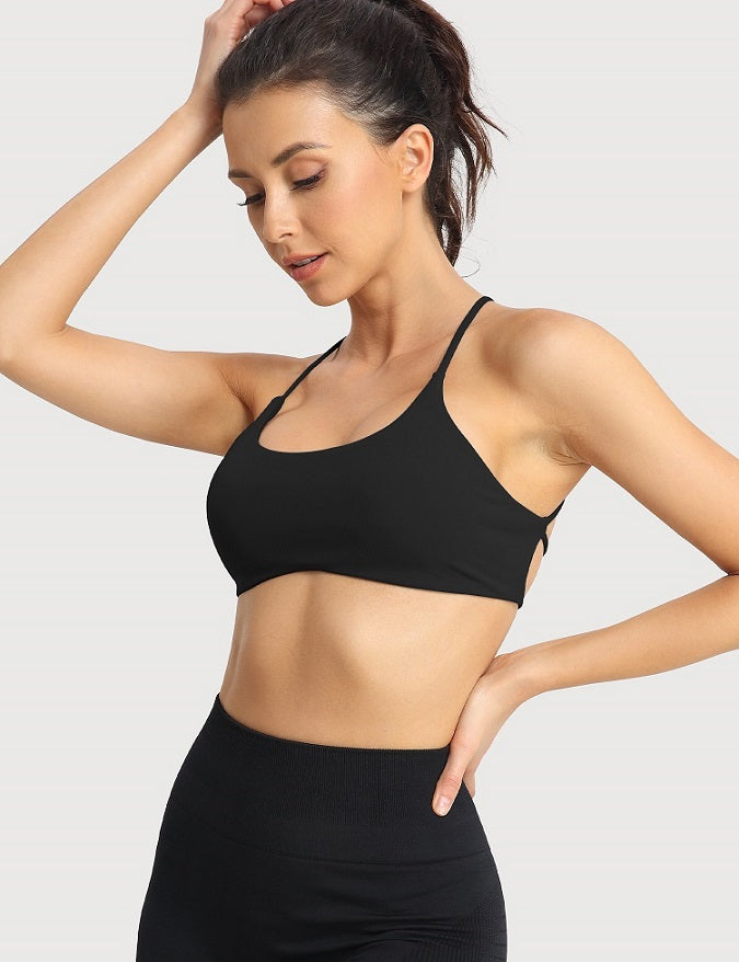 Buy YEOREO Coral Sports Bras for Women Criss-Cross Back Padded Workout  Running Yoga Bra Casual Crop Tops Thin Straps Bra, #1 Black, Small at