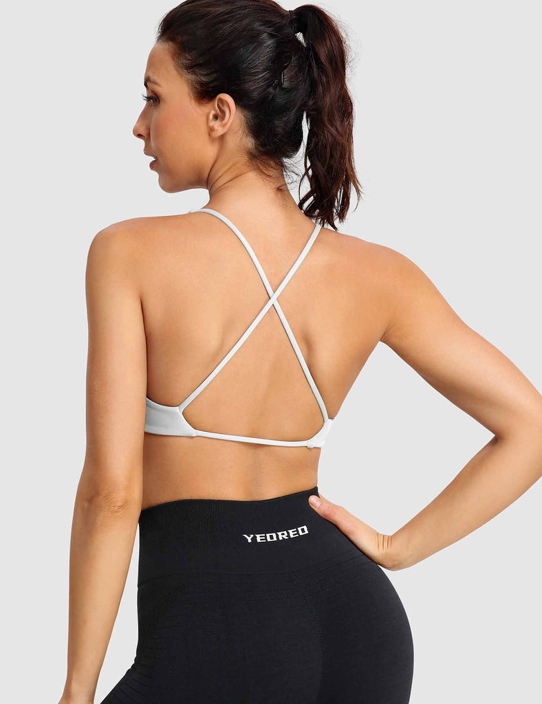 YEOREO Pearl Women's Sports Bra Strappy Criss Cross Back Bra Backless  Removable Padded Yoga Crop Top