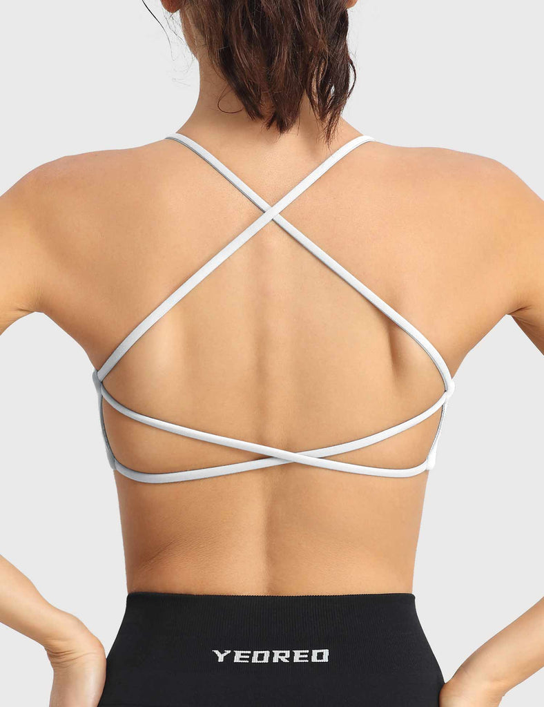 YEOREO Pearl Women's Sports Bra Strappy Criss Cross Back Bra Removable  Padded Yoga Crop Top, #2 White, M price in Saudi Arabia,  Saudi  Arabia