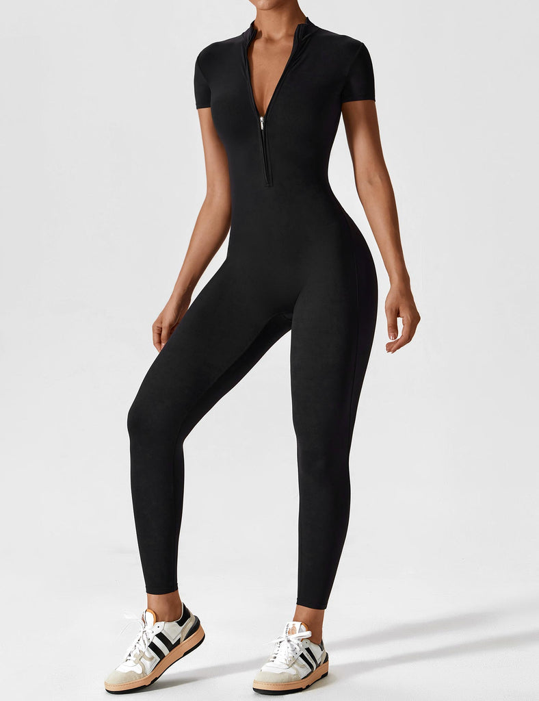 Long-Sleeve Zip Short Jumpsuit - Black – amorsports