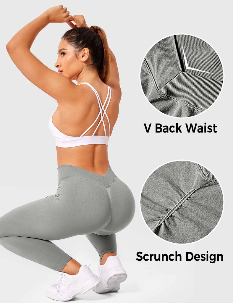 V Back Scrunch Leggings for Women Workout V Cut Waist Shaped Ruched Leggings  Butt Lifting Butter Soft Squat Proof Grey at  Women's Clothing store