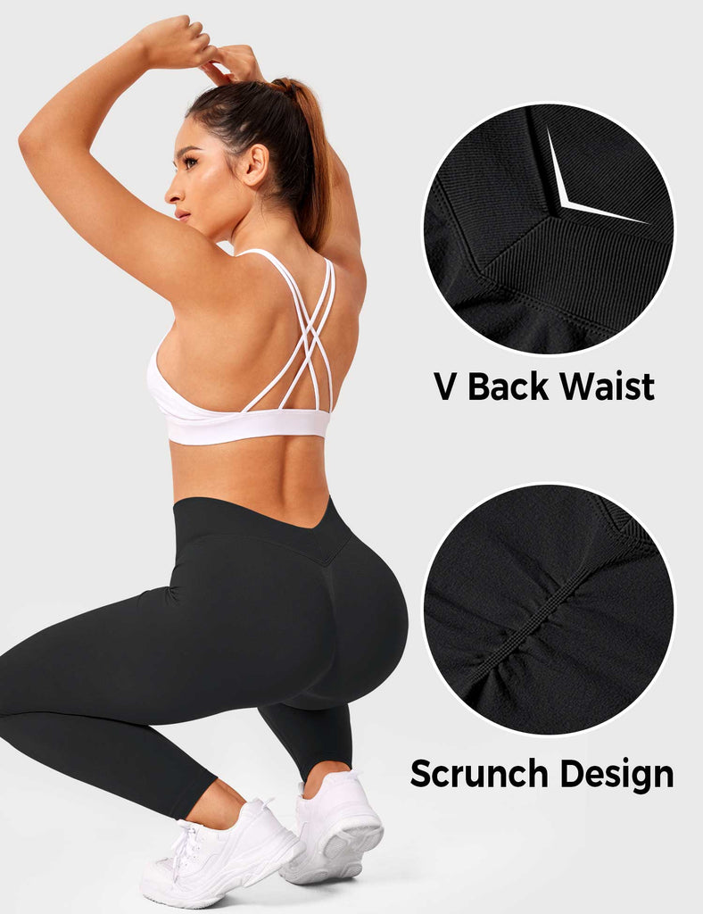 Black Low V-Back Scrunch Butt Leggings