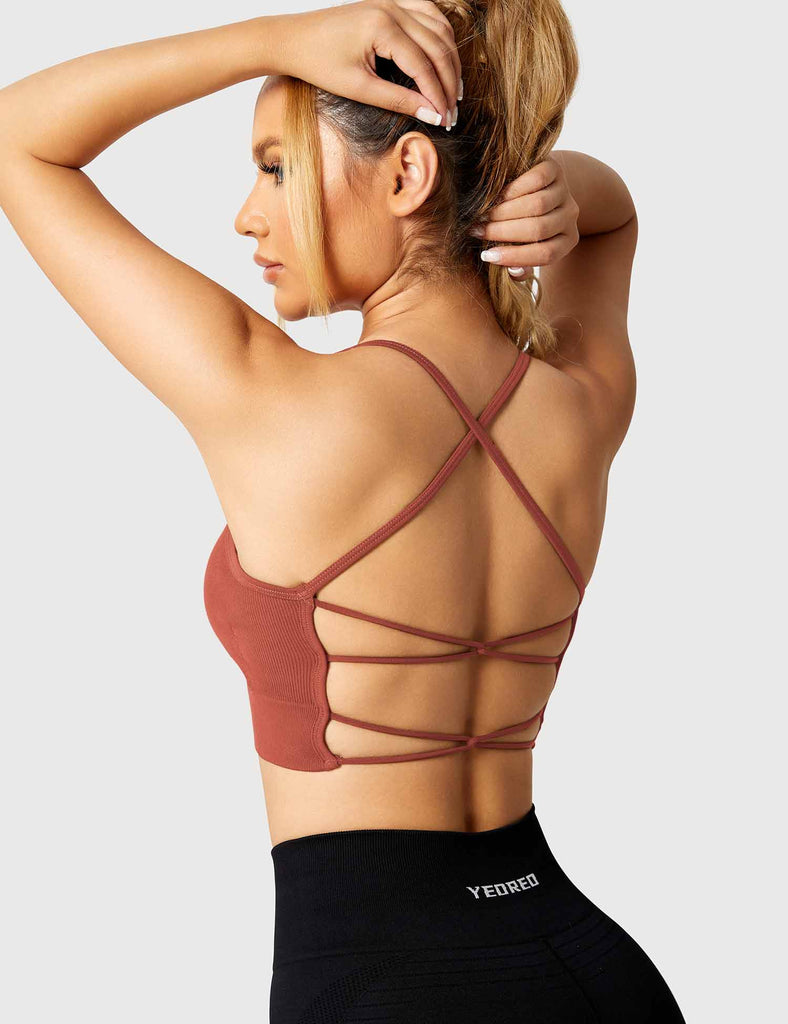 YEOREO Coral Sports Bras for Women Criss-Cross Back Padded Workout