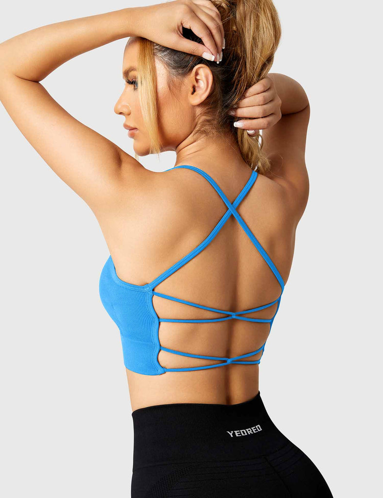 YEOREO Sports Bra for Women V-Neck Strappy Criss-Cross Back Yoga Bra Padded  Fitness Crop Top, #1 Purple, Small : Buy Online at Best Price in KSA - Souq  is now : Fashion