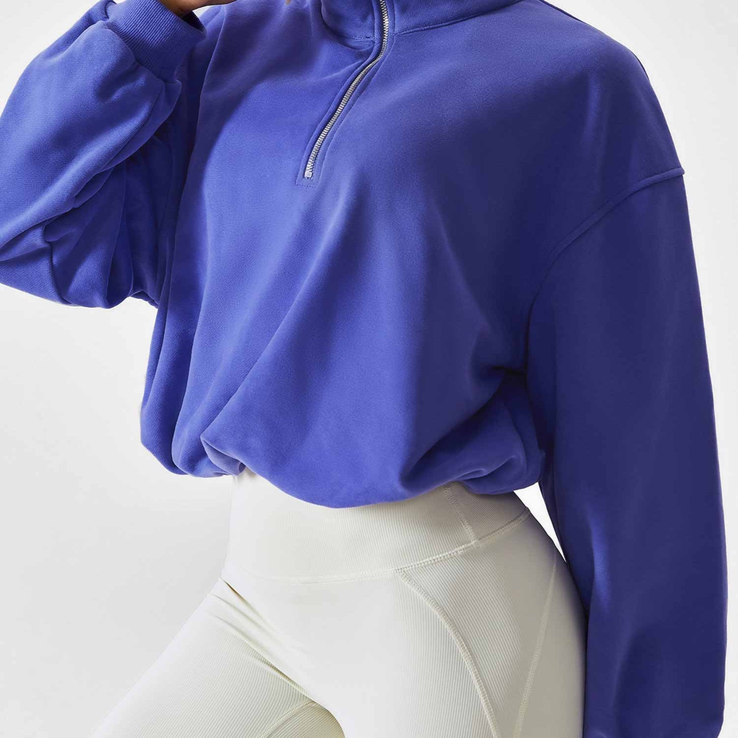 Yeoreo Half Zip High Neck Crop Sweatshirt