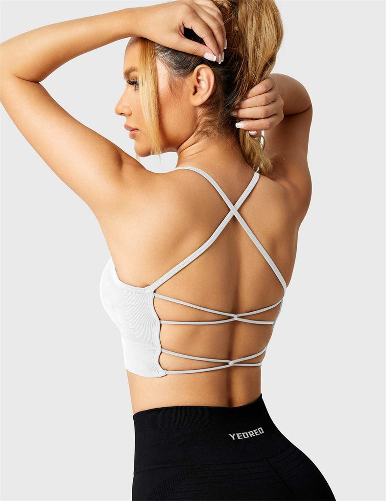  YEOREO Pearl Women's Sports Bra Strappy Criss Cross Back Bra  Removable Padded Yoga Crop Top White XS: Clothing, Shoes & Jewelry